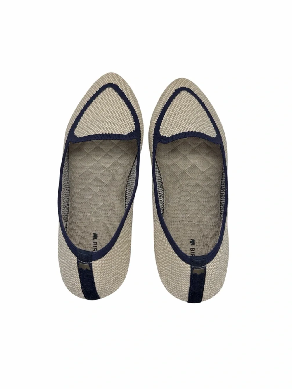 Birdies Beige Pointed Knit Loafer with Navy Trim